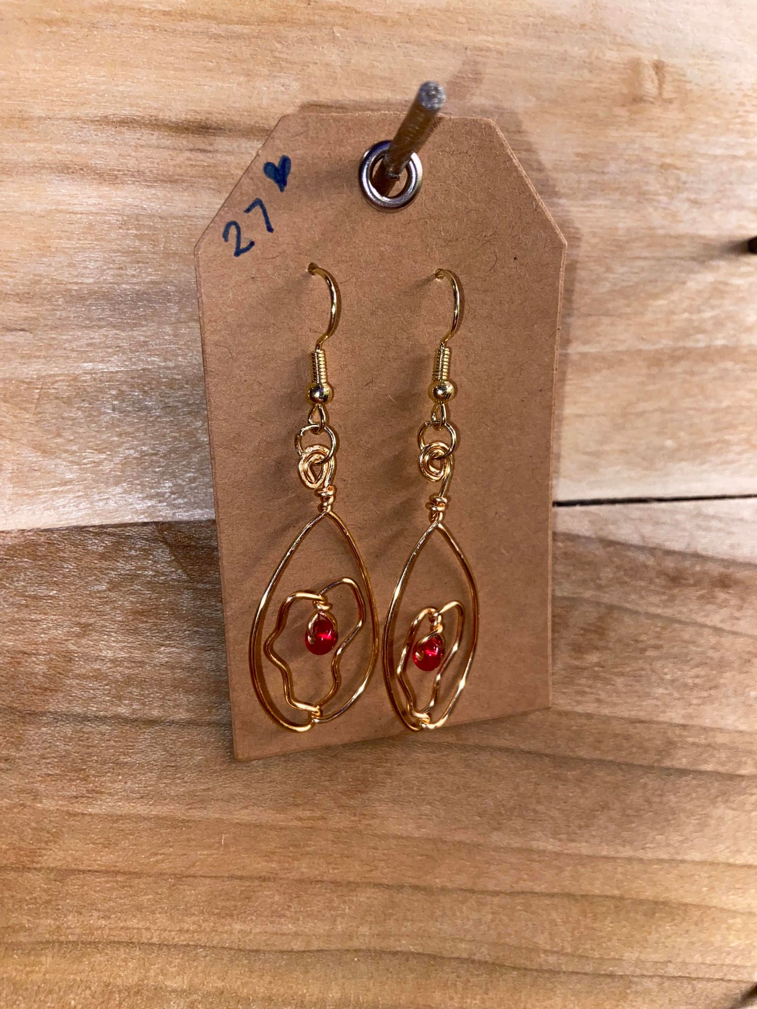 Beaded Red Wire Vulva Earrings