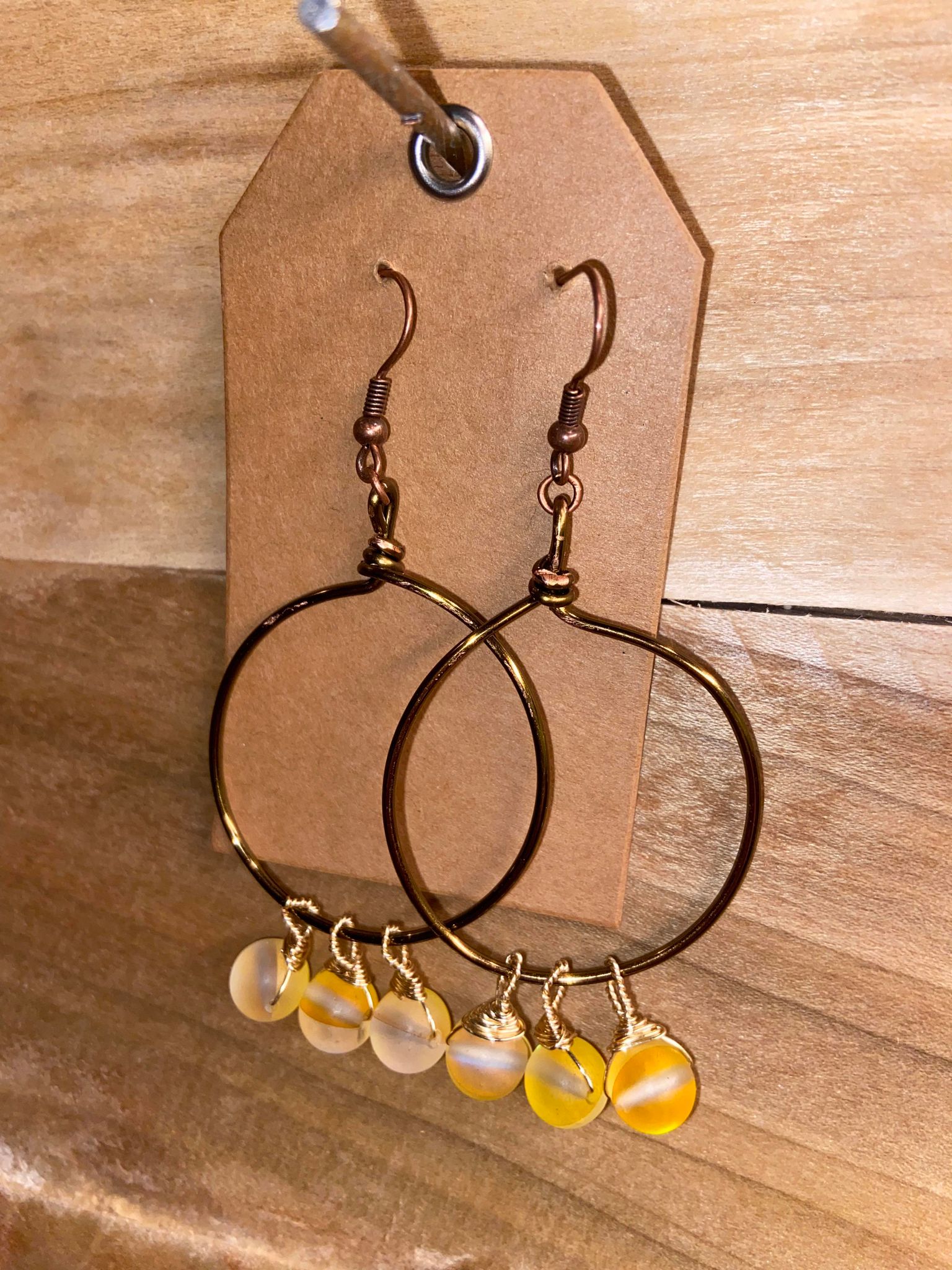 Bronze Hoop Iridescent Beaded Earrings