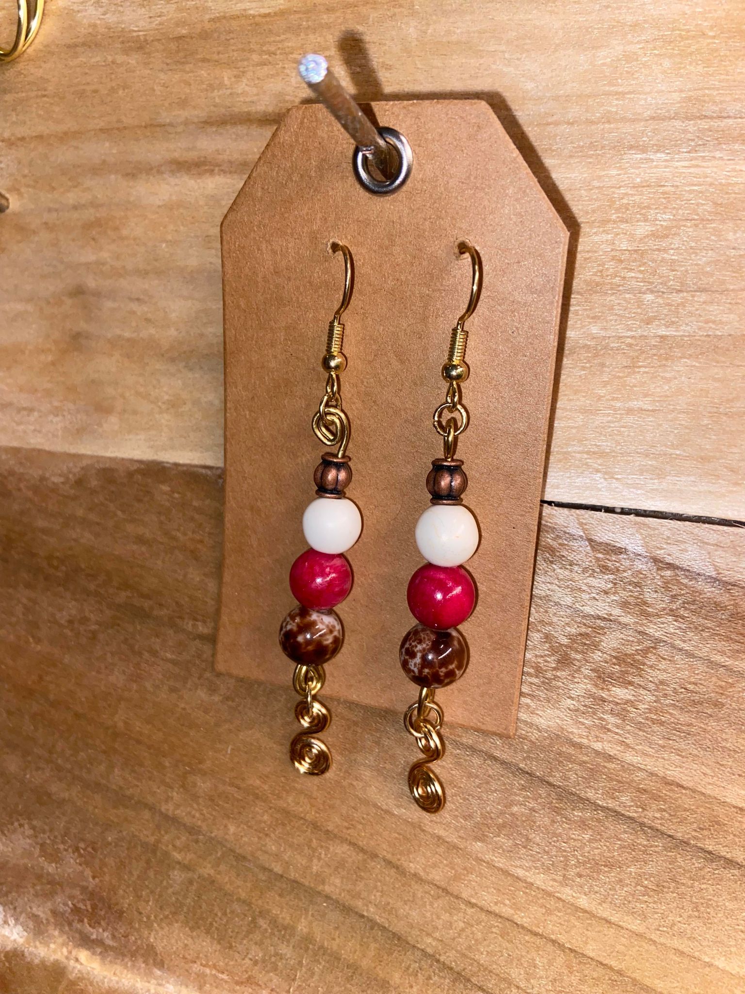 Earthy Tone Beaded Spiral Earrings