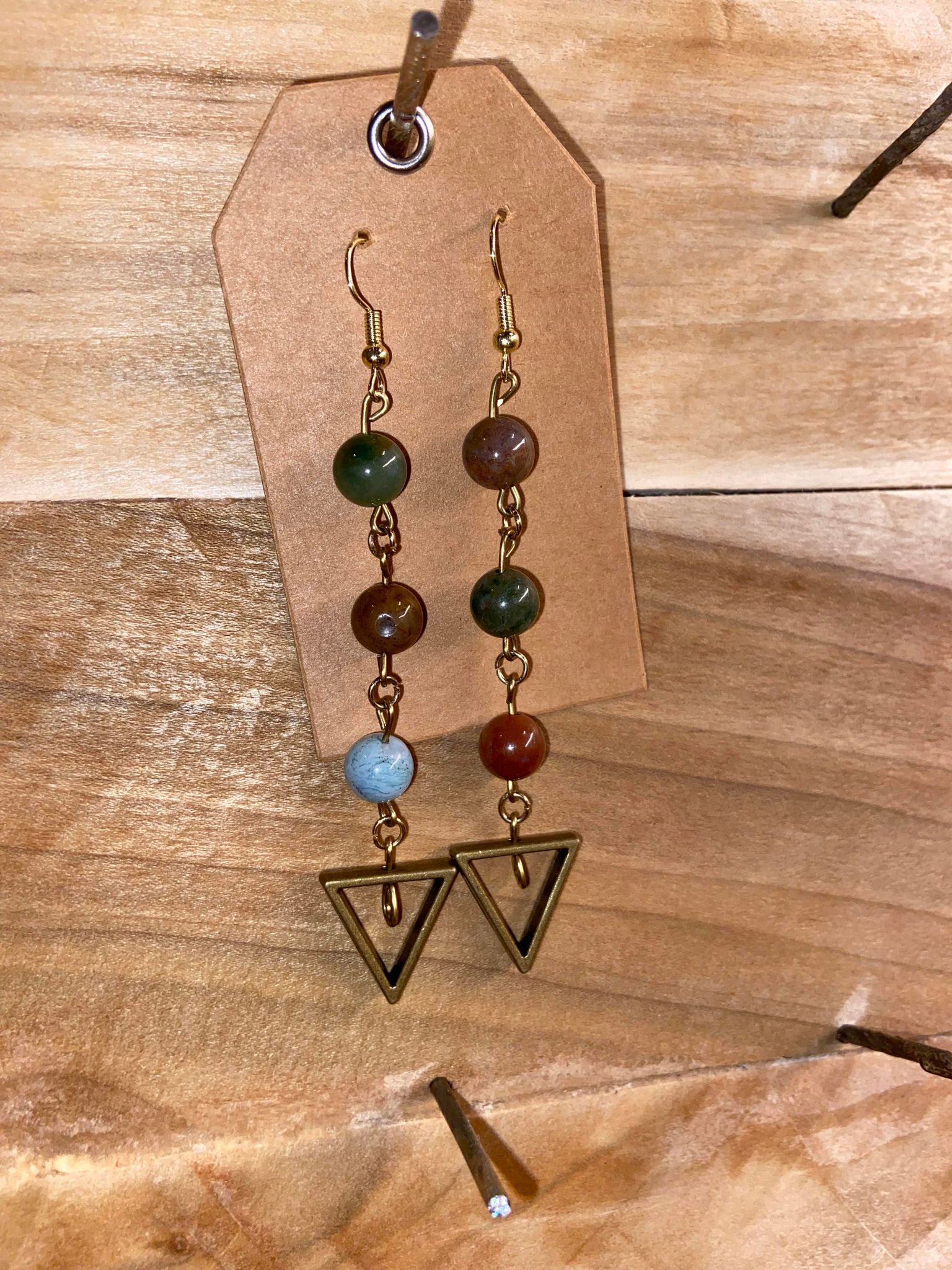 Earthy Beaded Triangle Earrings